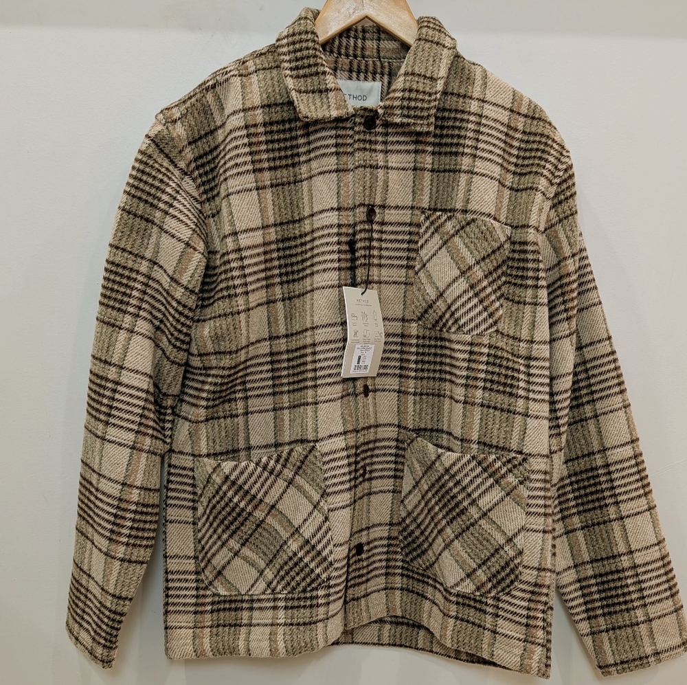 METHOD | Men's Beige/Green Plaid Cuppar 3 Pocket Button Up Shirt Jacket